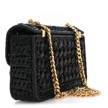 Celine Raffia Effect Claude Chain Shoulder Bag Black 3 of 10