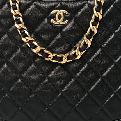 Chanel Shiny Crumpled Lambskin Quilted Large Trendy Chain Around Hobo Black 8 of 11
