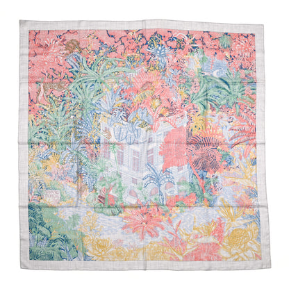 Hermes Cashmere Silk Faubourg Tropical Shawl 140 Gris Chine Rose 1 of 6