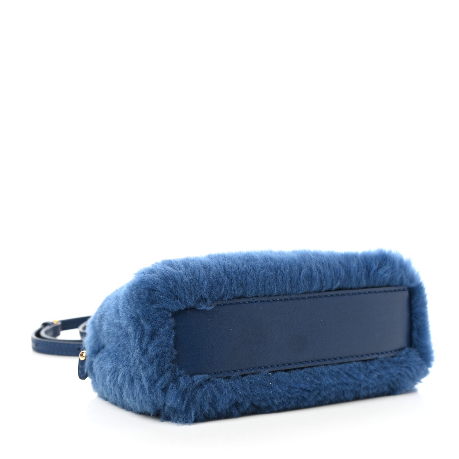 Fendi Shearling Shiny Nappa Micro Peekaboo Iconic Satchel Blue 4 of 9