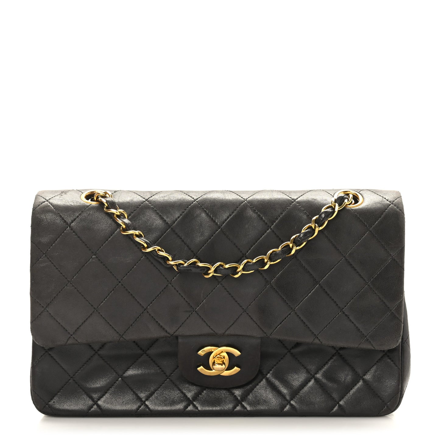 Lambskin Quilted Medium Double Flap Black