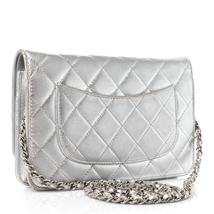 Chanel Metallic Lambskin Quilted Wallet On Chain WOC Silver 3 of 19