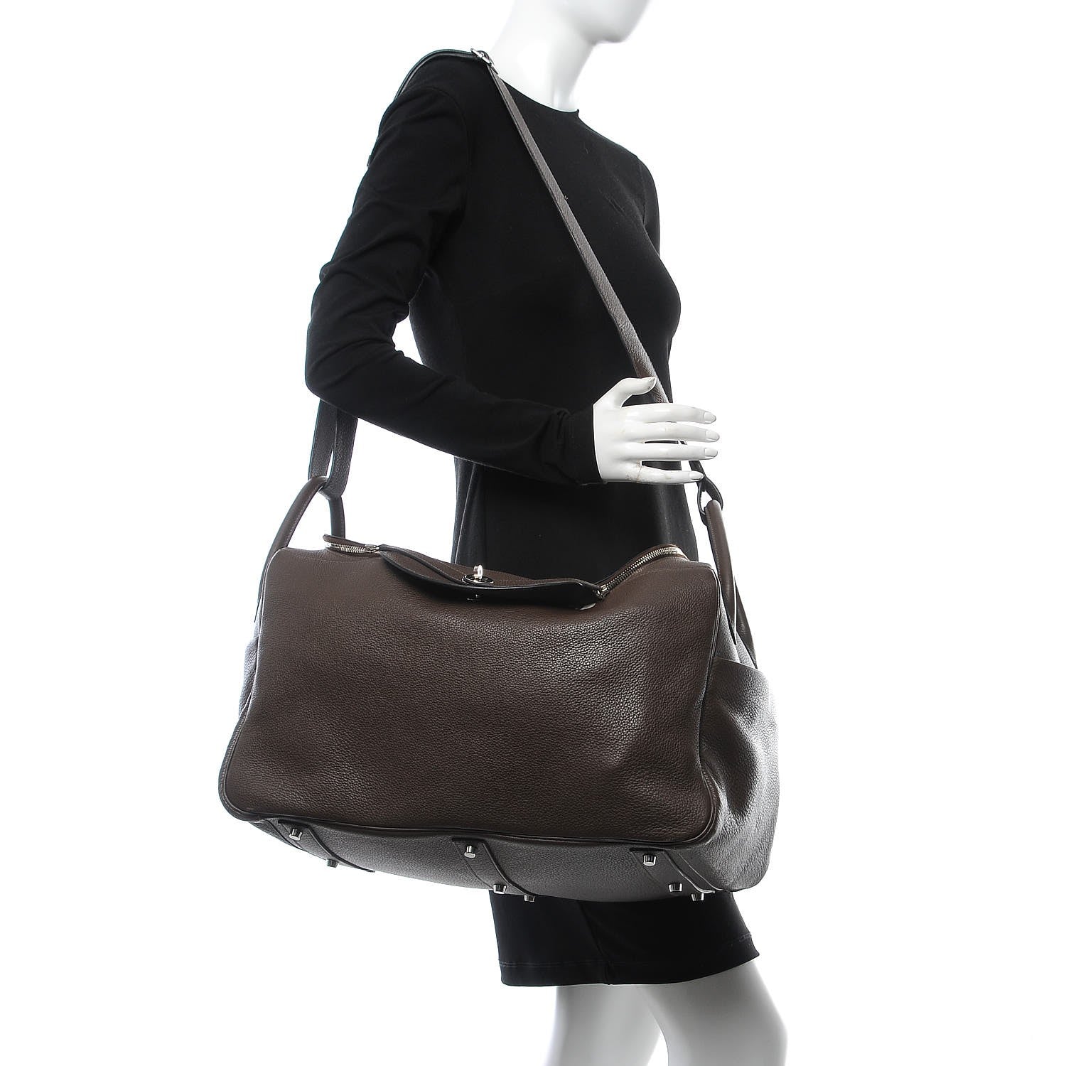 Hermes Taurillon Clemence Lindy 45 Chocolate 2 of 11