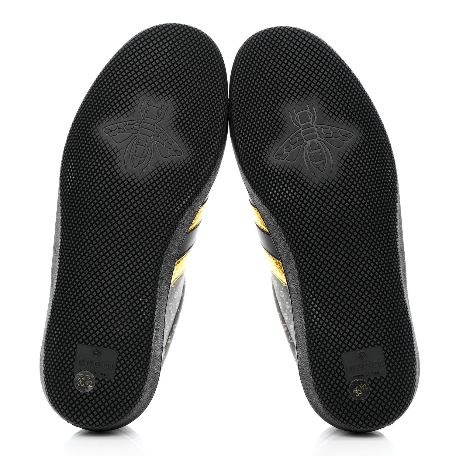 Gucci X DAPPER DAN Calfskin Laminated Ayers GG Micro Monogram Womens G74 Sneakers 35.5 Black Gold 5 of 10