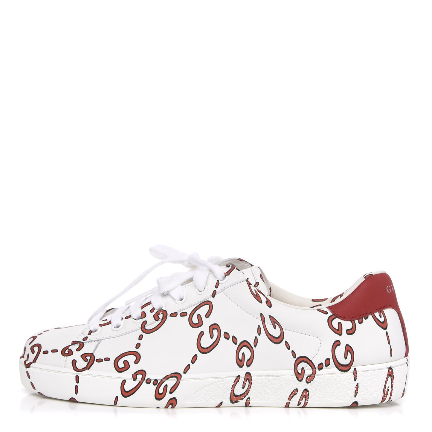 Calfskin GucciGhost Print Mens Ace Sneakers 7 White Hibiscus Red