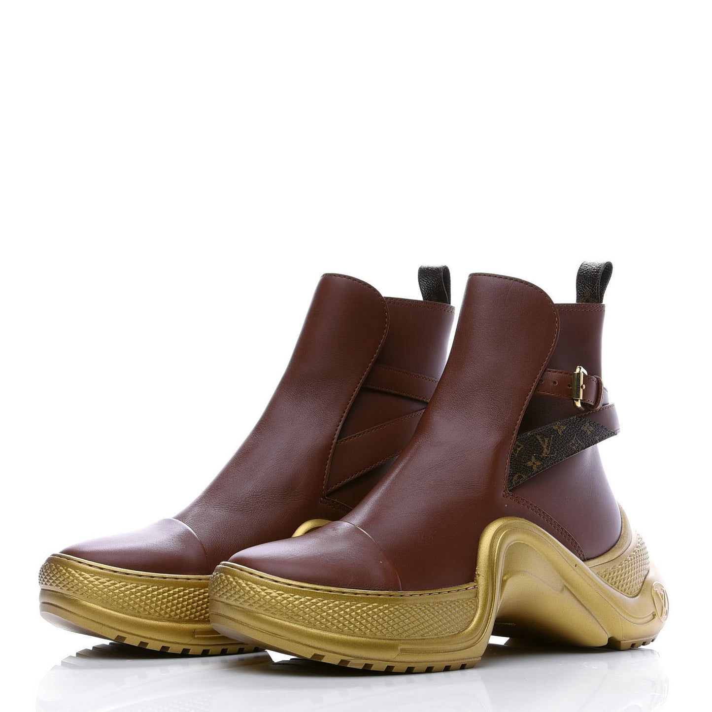 Calfskin Monogram LV Archlight Flat Ankle Boots 39 Cognac Brown