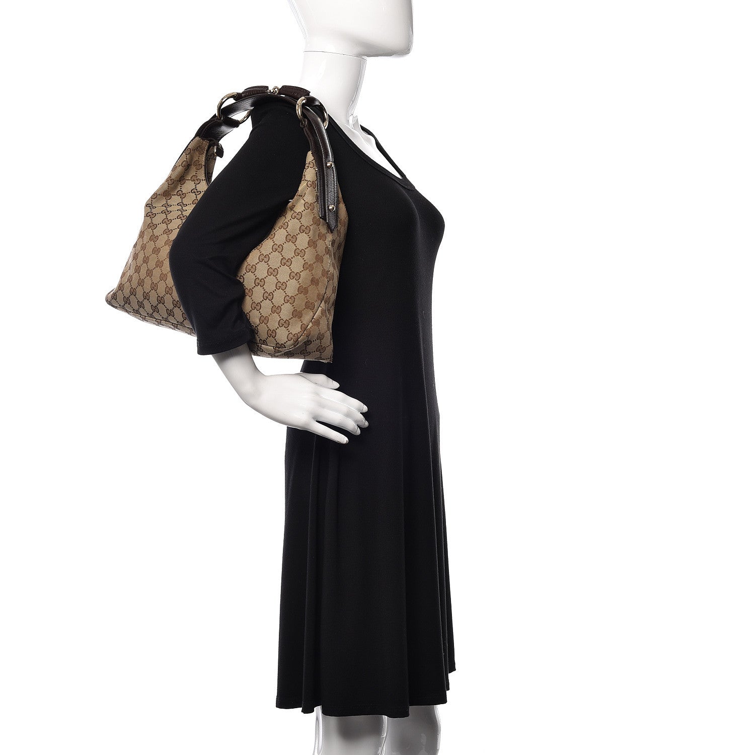 Gucci Monogram Medium Horsebit Chain Hobo Dark Brown 2 of 14