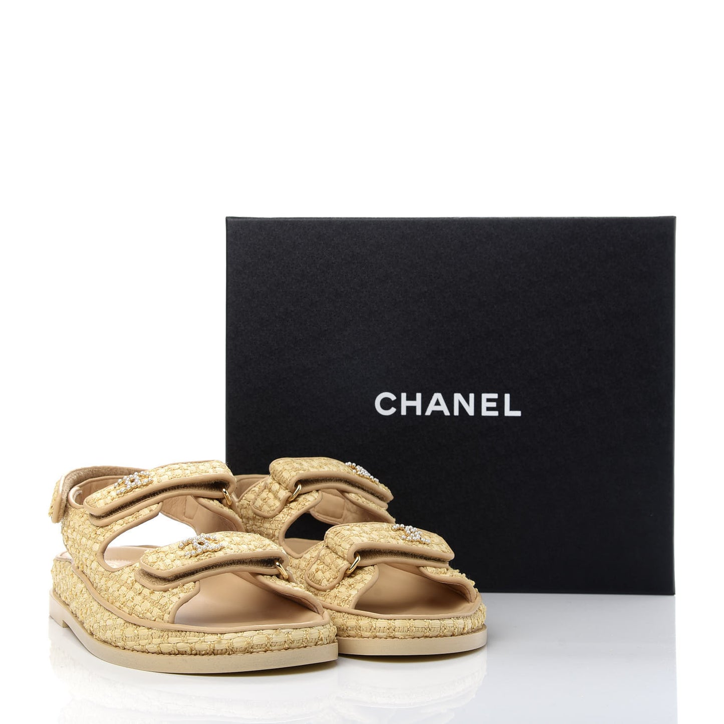 Braided Fabric Velcro Dad Sandals 39 Beige