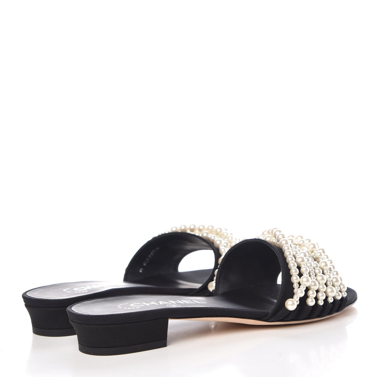 Felt Pearl Flat Sandals 38 Black