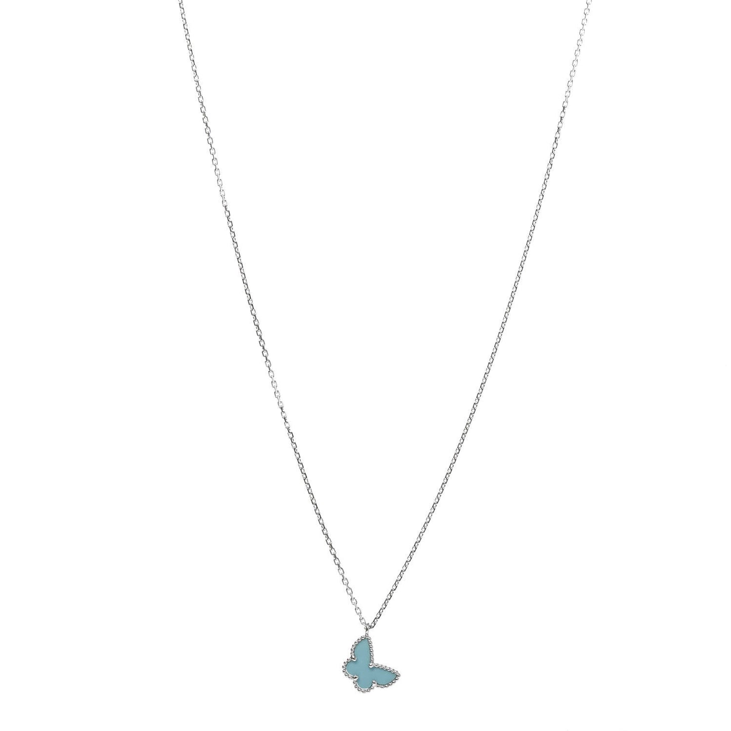 18K White Gold Turquoise Sweet Alhambra Butterfly Pendant Necklace