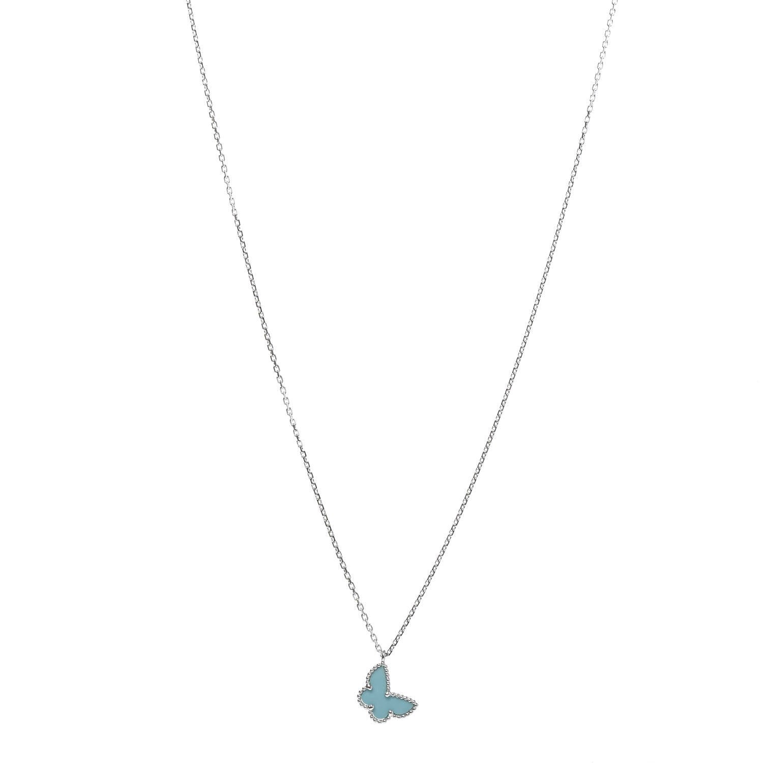 Van Cleef & Arpels 18K White Gold Turquoise Sweet Alhambra Butterfly Pendant Necklace 1 of 4