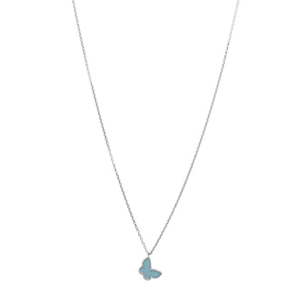 Van Cleef & Arpels 18K White Gold Turquoise Sweet Alhambra Butterfly Pendant Necklace 1 of 4