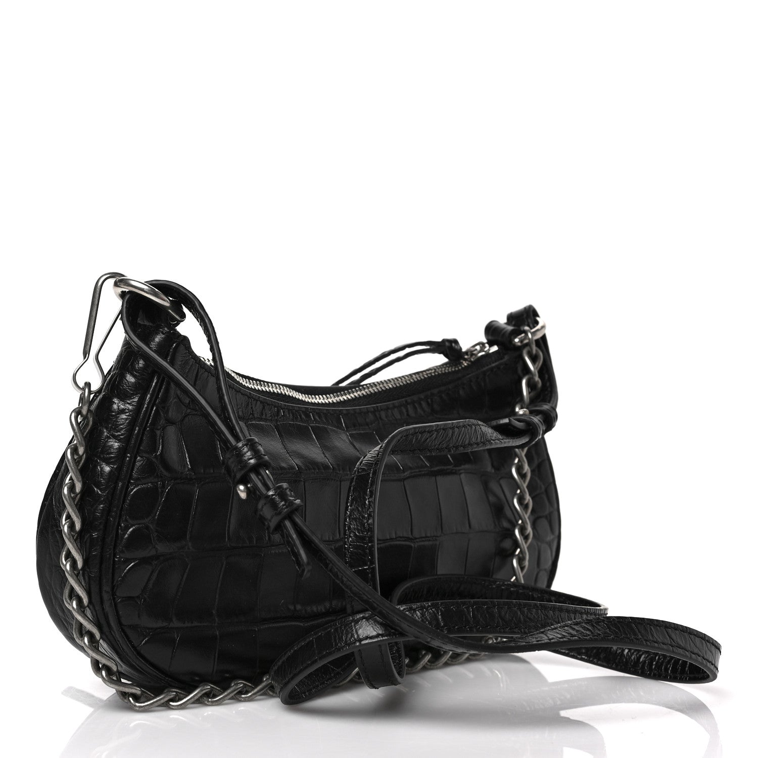Balenciaga Extra Supple Calfskin Crystal Crocodile Embossed Le Cagole Mini Purse With Chain Black 3 of 8
