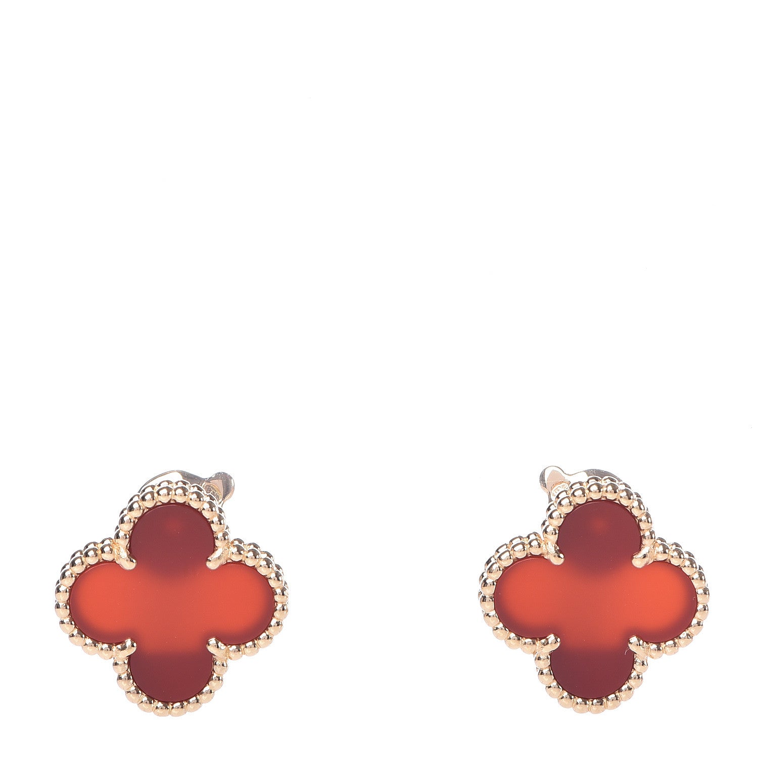 Van Cleef & Arpels 18K Yellow Gold Carnelian Vintage Alhambra Earrings 1 of 5