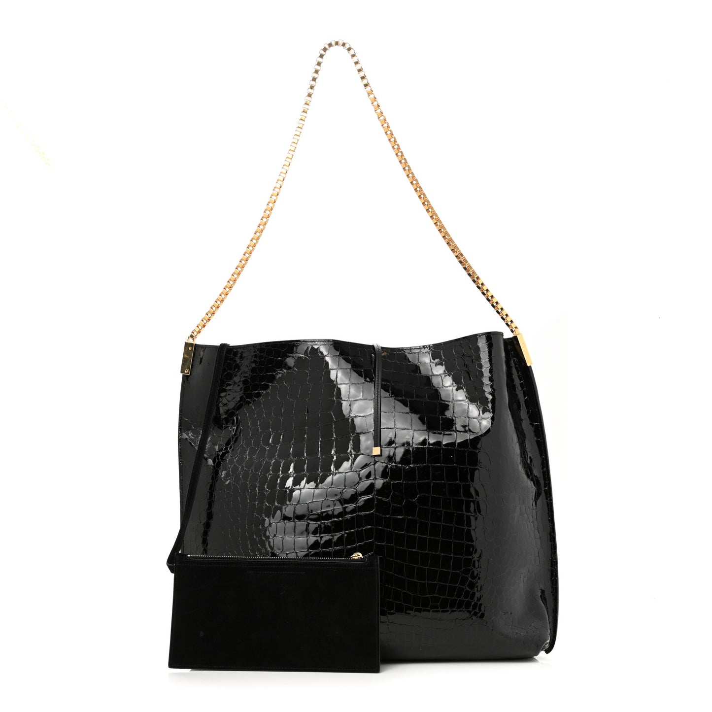 Calfskin Crocodile Embossed Medium Suzanne Hobo Black