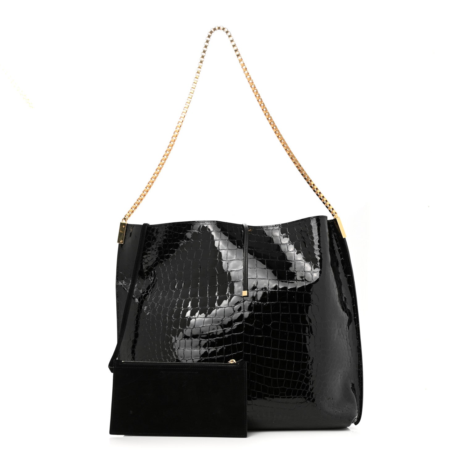 Saint Laurent Calfskin Crocodile Embossed Medium Suzanne Hobo Black 1 of 8