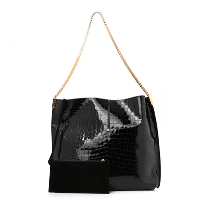 Saint Laurent Calfskin Crocodile Embossed Medium Suzanne Hobo Black 1 of 8