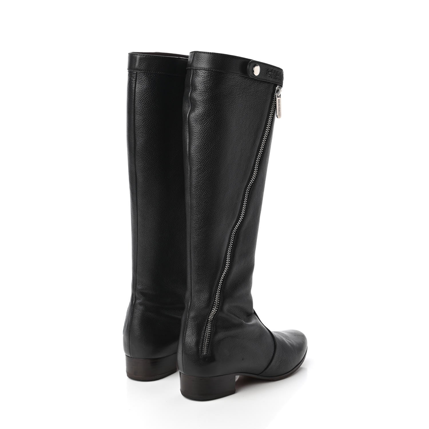 Chanel Grained Calfskin Zipper High Tall Boots 37.5 Black 4 of 8