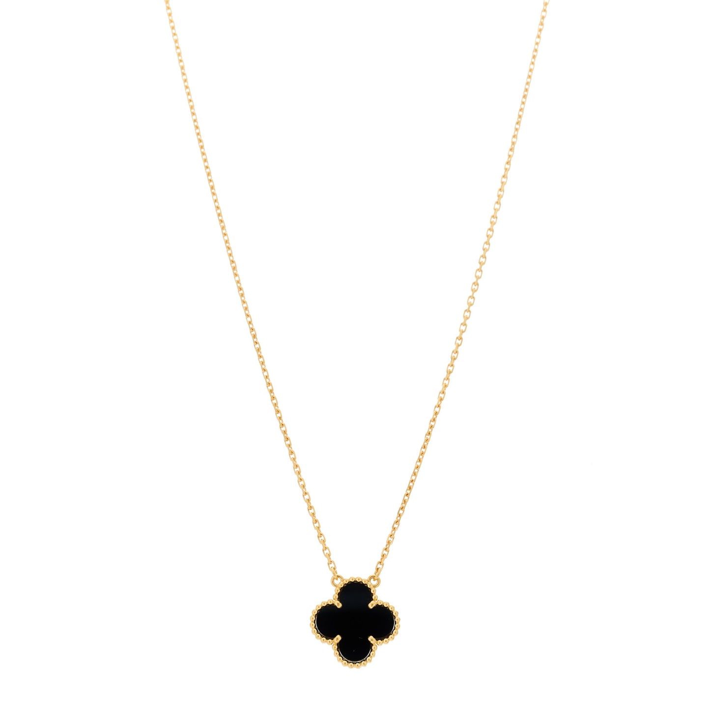 18K Yellow Gold Black Onyx Vintage Alhambra Pendant Necklace