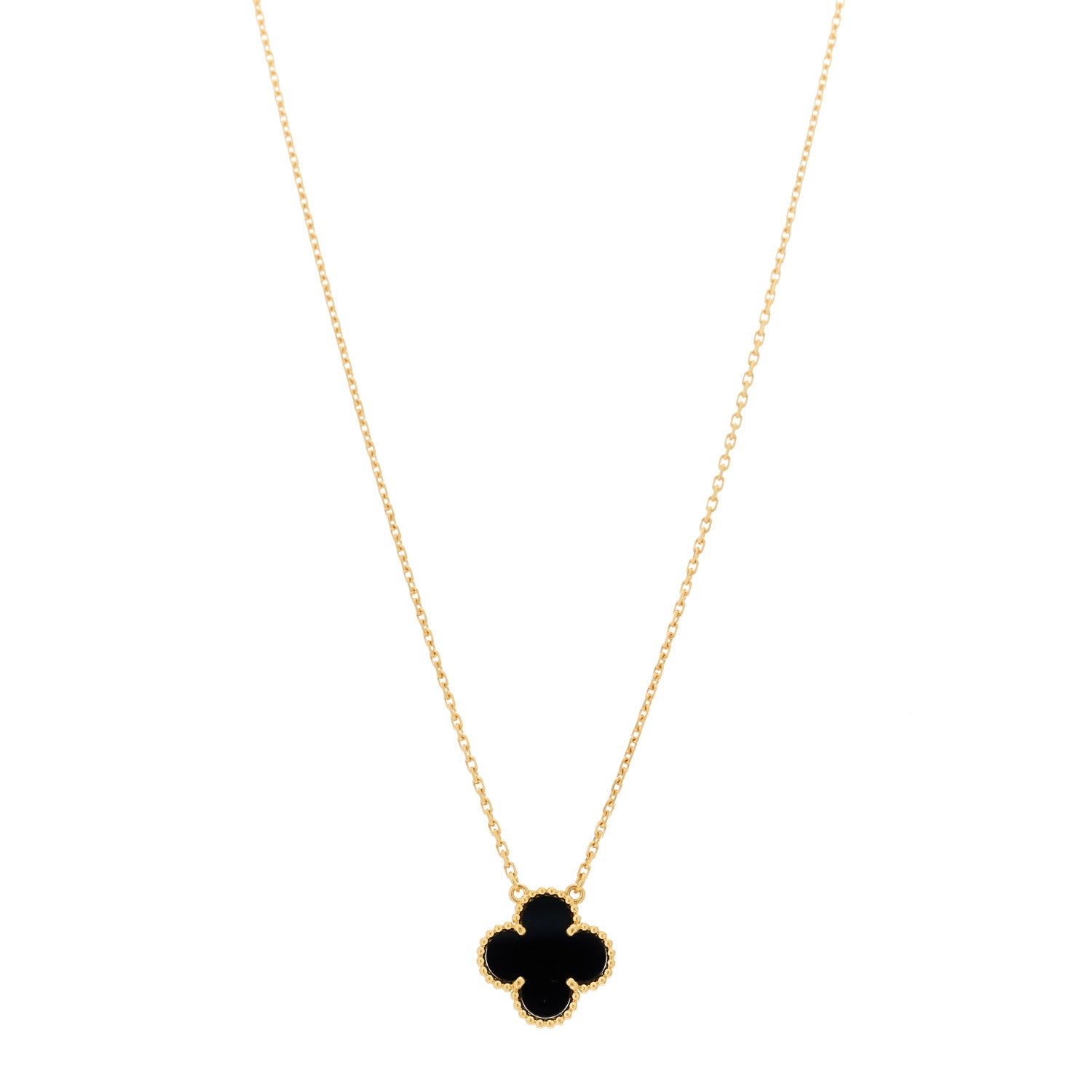 Van Cleef & Arpels 18K Yellow Gold Black Onyx Vintage Alhambra Pendant Necklace 1 of 5