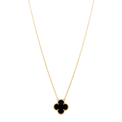 Van Cleef & Arpels 18K Yellow Gold Black Onyx Vintage Alhambra Pendant Necklace 1 of 5