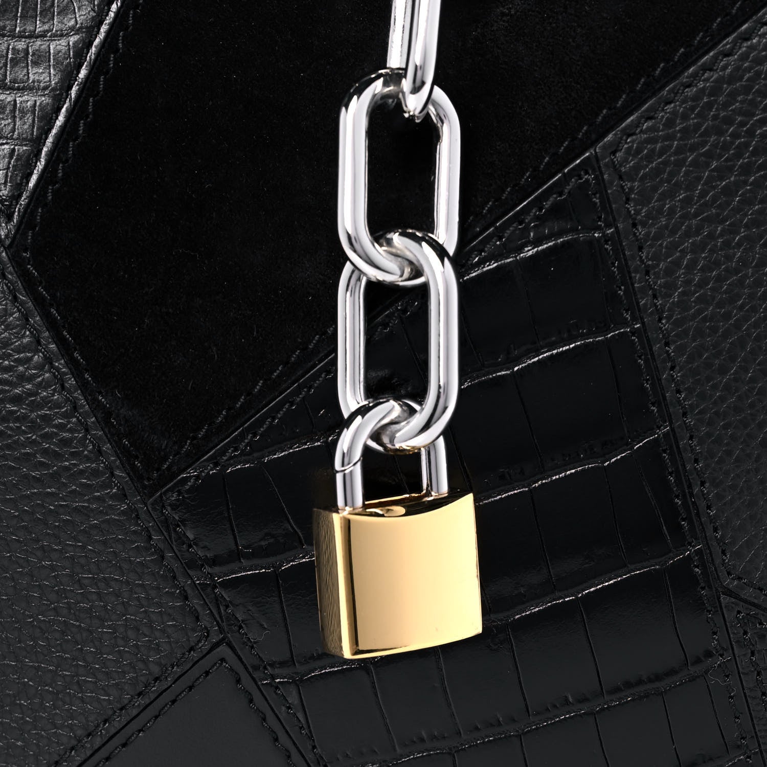 Alexander Wang Suede Calfskin Crocodile Lizard Embossed Attica Chain Satchel Black 5 of 9