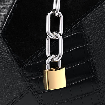 Alexander Wang Suede Calfskin Crocodile Lizard Embossed Attica Chain Satchel Black 5 of 9