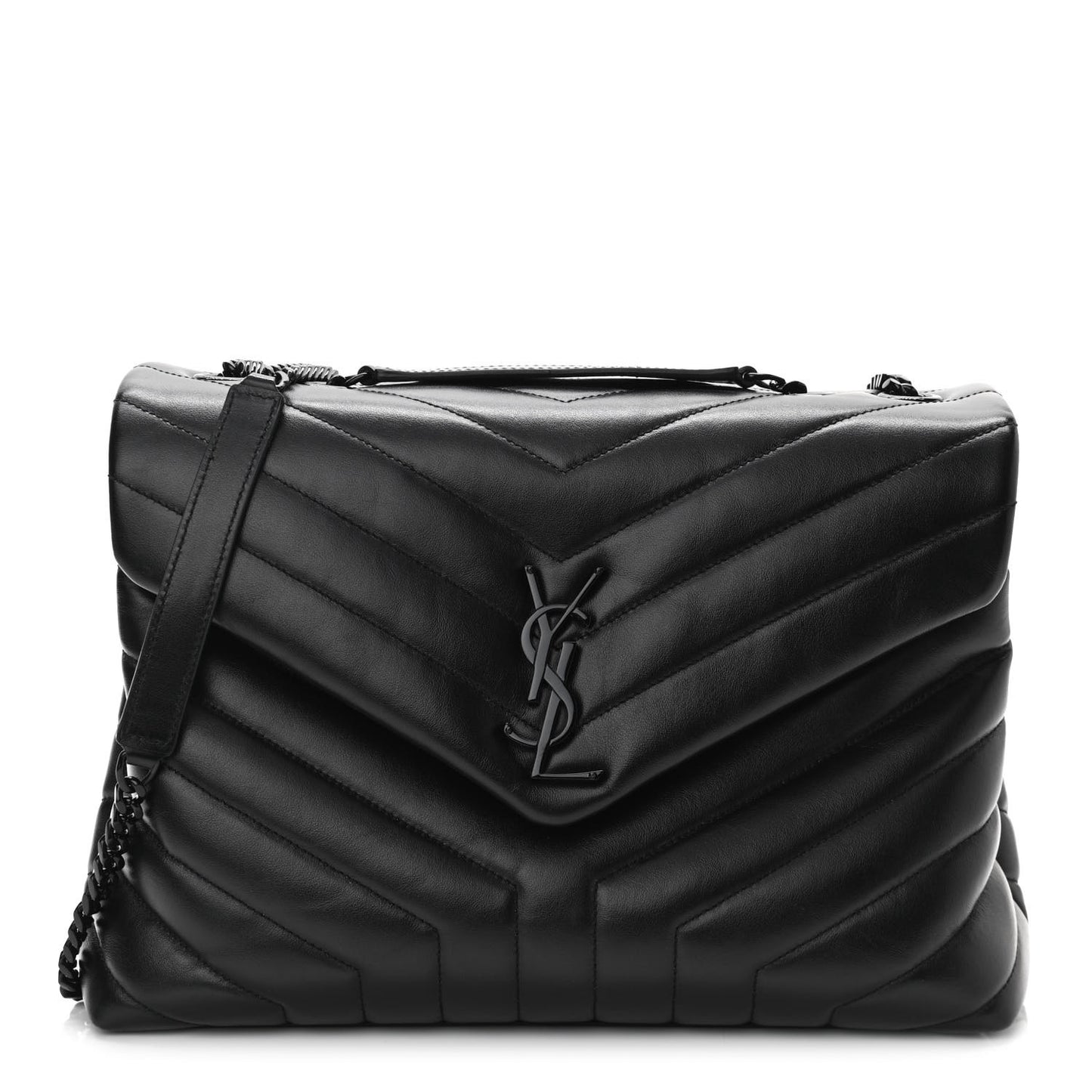 Calfskin Y Quilted Monogram Medium Loulou Chain Satchel Black