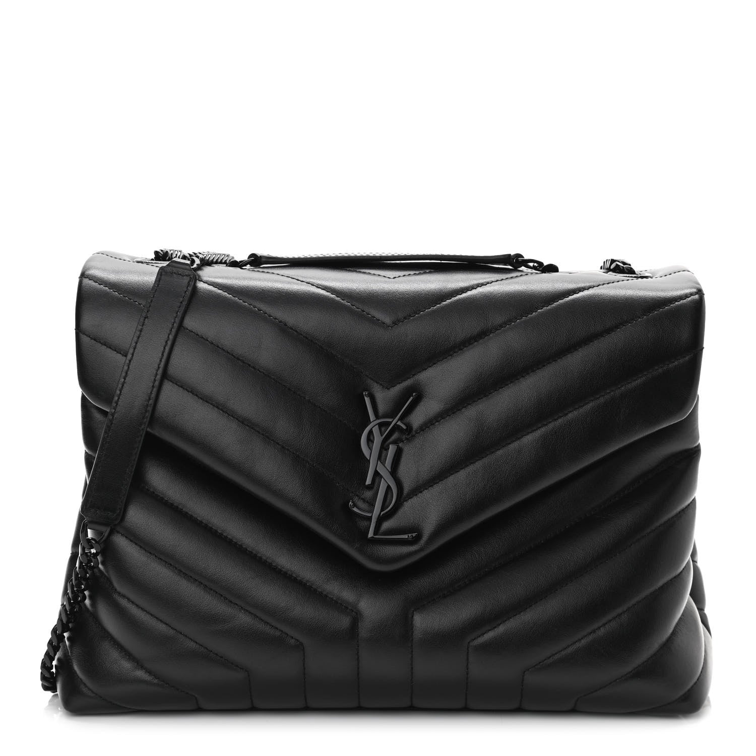 Saint Laurent Calfskin Y Quilted Monogram Medium Loulou Chain Satchel Black 1 of 10