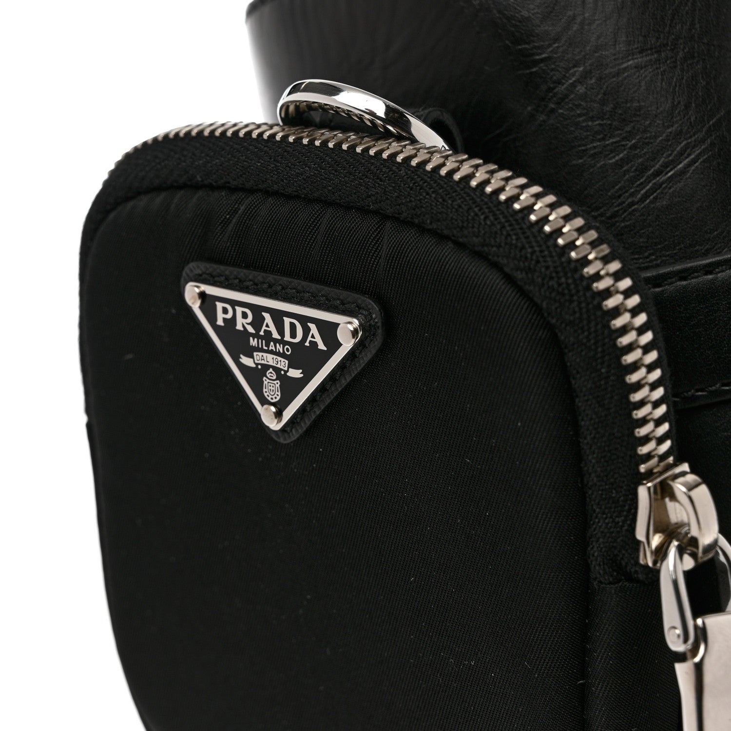 Prada Vitello Lux Nylon Metal Triangle Logo Monolith Pouch Pocket 55mm Tall Combat Boots 35 Black 7 of 10