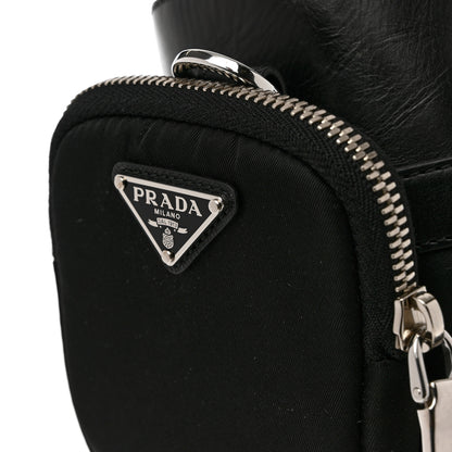 Prada Vitello Lux Nylon Metal Triangle Logo Monolith Pouch Pocket 55mm Tall Combat Boots 35 Black 7 of 10