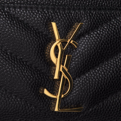 Saint Laurent Grain De Poudre Matelasse Chevron Monogram Credit Card Case Black 4 of 4