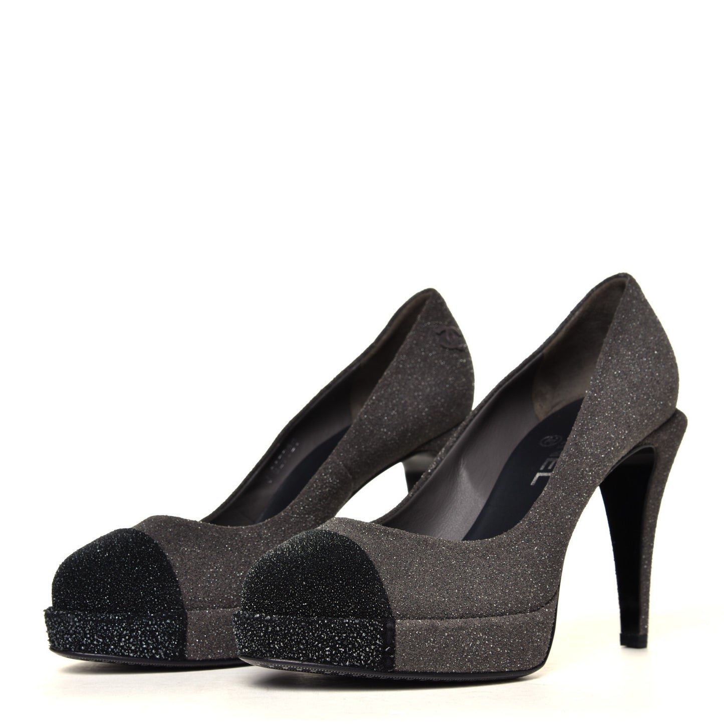 Glitter Cap Toe Pumps 37 Grey Black