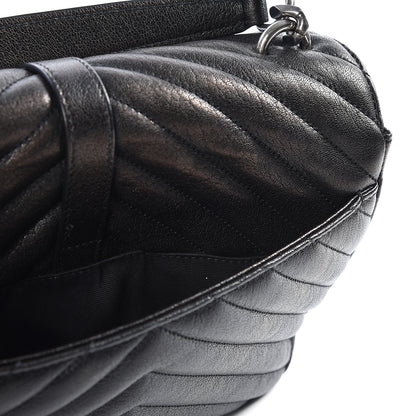 Saint Laurent Sheepskin Matelasse Chevron Monogram Medium College Bag Black 5 of 11