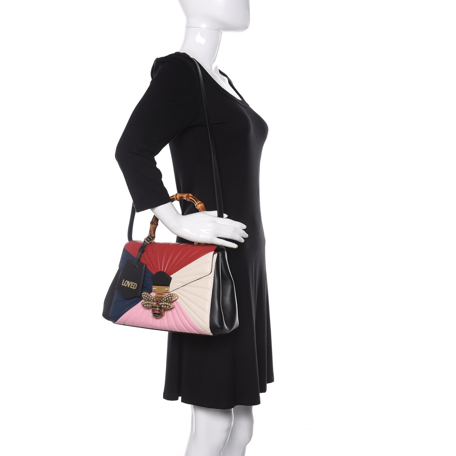 Gucci Calfskin Bamboo Trapuntata Queen Margaret Top Handle Bag Blue Agata Hibiscus Red Mystic White Sugar Pink 2 of 7
