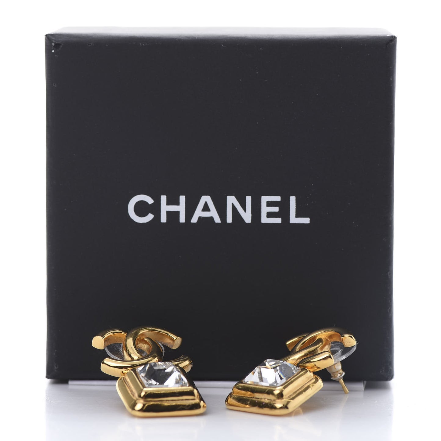 Large Crystal CC Drop Earrings Gold