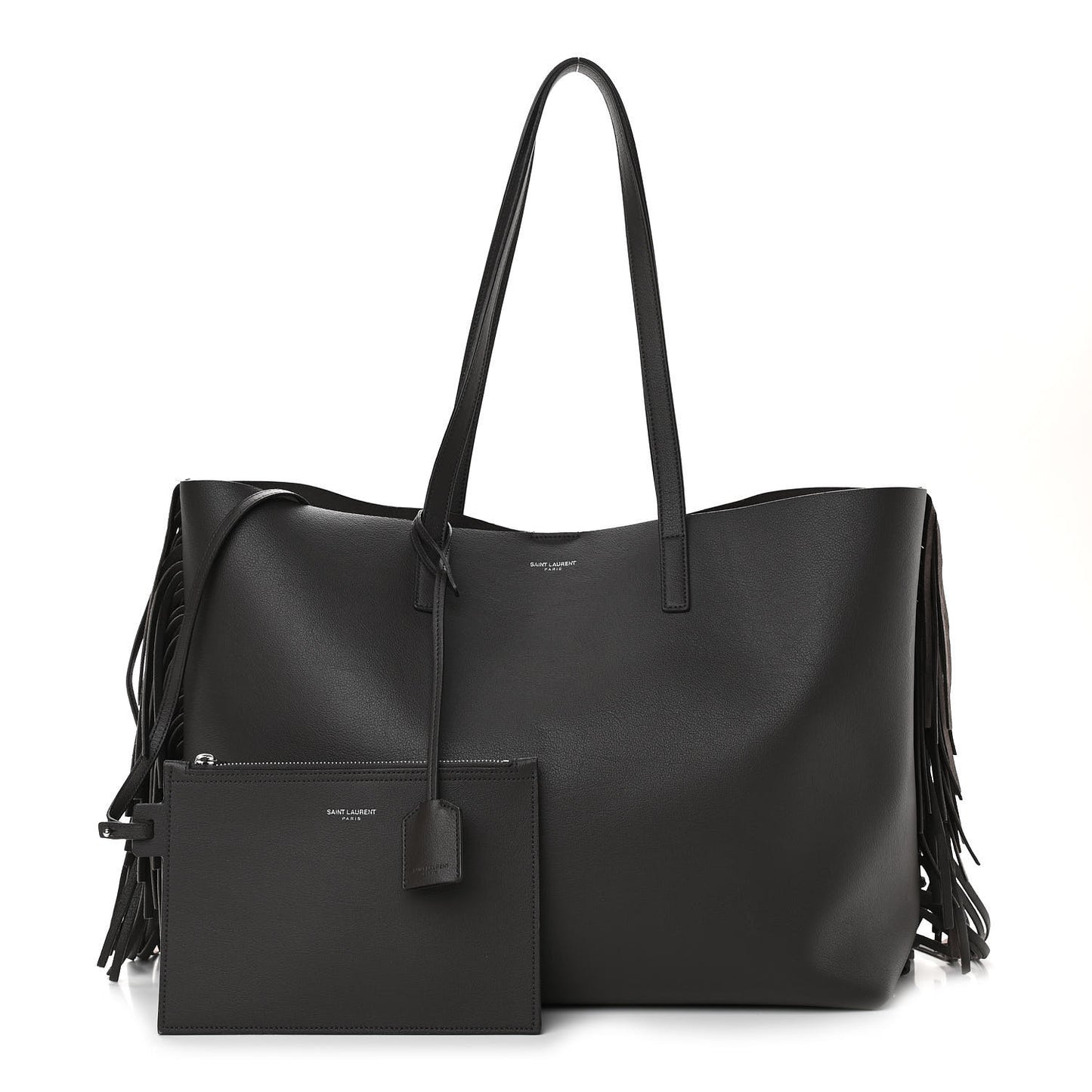 Calfskin Large Fringe Shopping Tote Dark Grey
