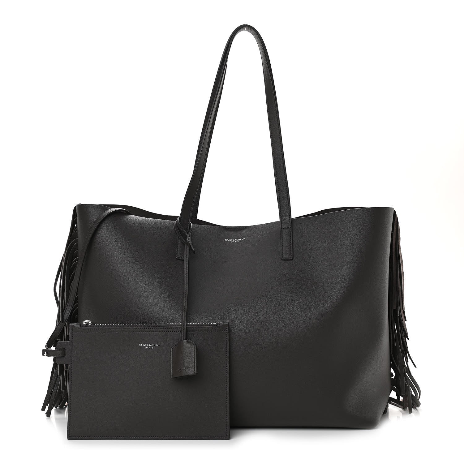 Saint Laurent Calfskin Large Fringe Shopping Tote Dark Grey 1 of 14