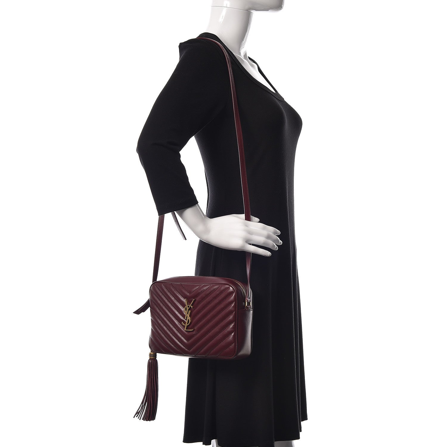 Saint Laurent Calfskin Matelasse Monogram Lou Camera Bag Dark Legion Red 2 of 10