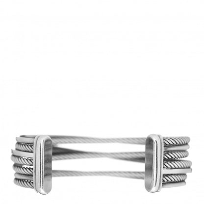 David Yurman Sterling Silver 14K White Gold Black Diamond Crossover Four Row Cuff Bracelet 3 of 4