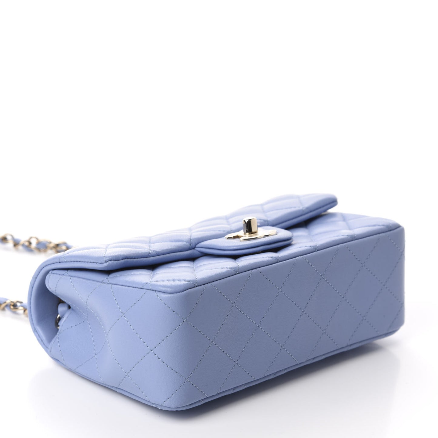 Lambskin Quilted Mini Rectangular Flap Light Blue
