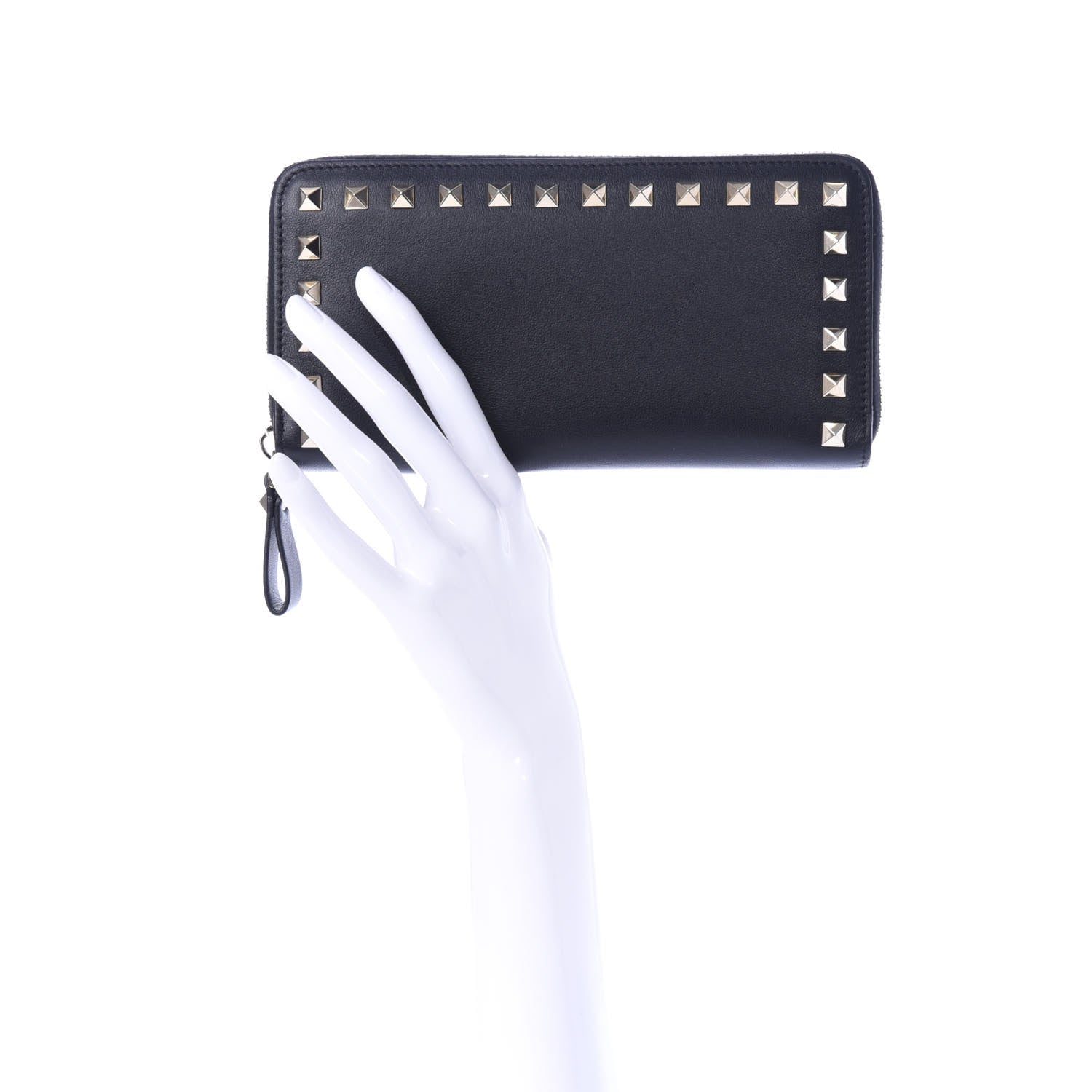 Valentino Garavani Calfskin Rockstud Zip Around Wallet Black 2 of 6