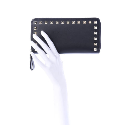 Valentino Garavani Calfskin Rockstud Zip Around Wallet Black 2 of 6