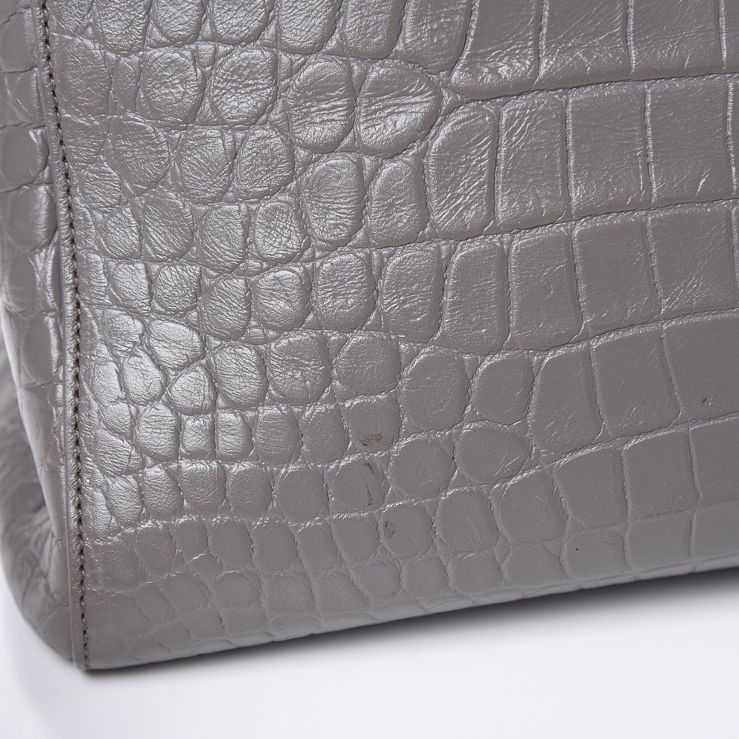 Calfskin Crocodile Embossed Medium Cabas Rive Gauche Fog