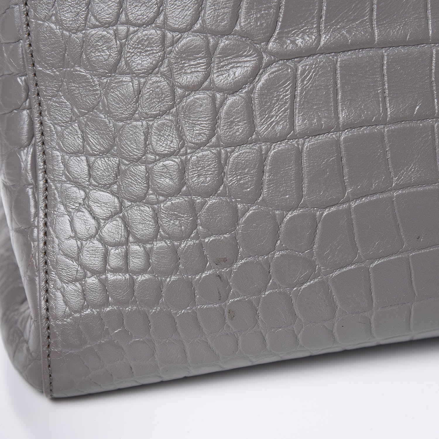 Saint Laurent Calfskin Crocodile Embossed Medium Cabas Rive Gauche Fog 13 of 17