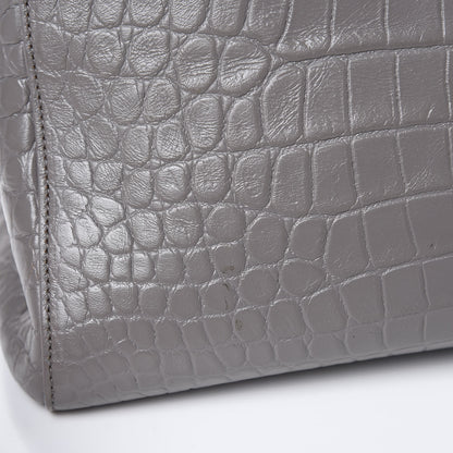 Saint Laurent Calfskin Crocodile Embossed Medium Cabas Rive Gauche Fog 13 of 17