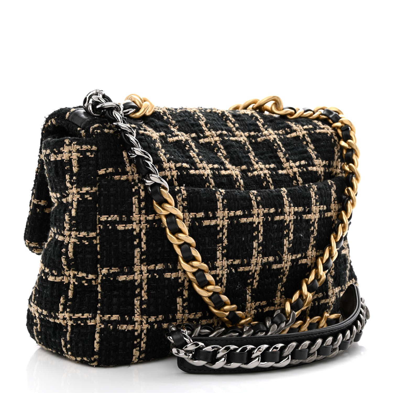 Chanel Tweed Quilted Large Chanel 19 Flap Black Beige 3 of 11