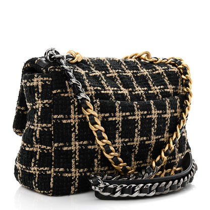 Chanel Tweed Quilted Large Chanel 19 Flap Black Beige 3 of 11