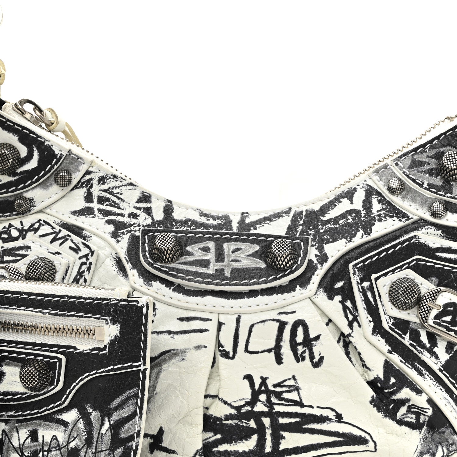 Balenciaga Agneau Arena Graffiti Le Cagole Shoulder Bag XS White Black 14 of 19