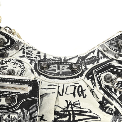 Balenciaga Agneau Arena Graffiti Le Cagole Shoulder Bag XS White Black 14 of 19